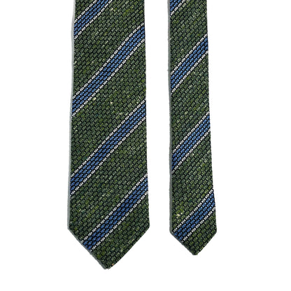 Green & Light Blue Striped Tussah Jaspe Silk Grenadine Tie (Garza Grossa)