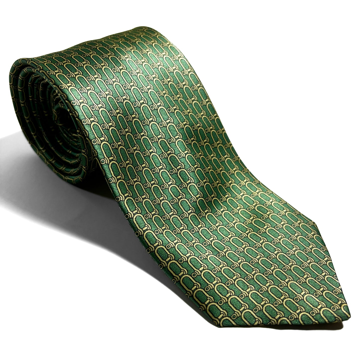 Green Bridle Motif Silk Satin Tie