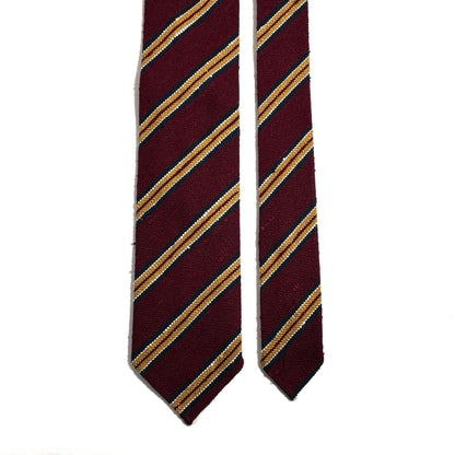 Untipped Burgundy & Gold Striped Silk Shantung Tie