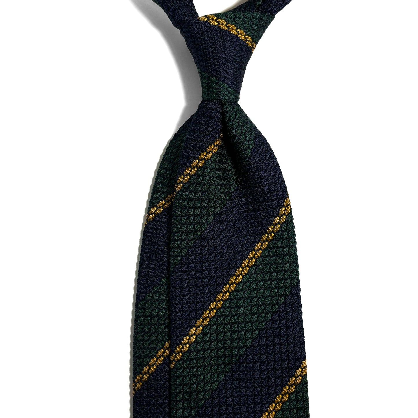 Navy Blue & Green Striped Silk Grenadine Tie (Garza Grossa)