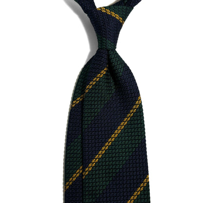 Navy Blue & Green Striped Silk Grenadine Tie (Garza Grossa)