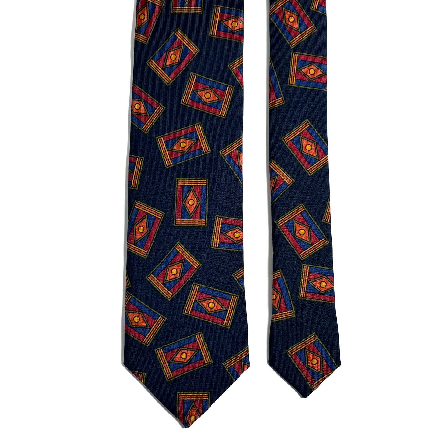 Navy Blue Geometric Motif Printed 36oz Silk Twill Tie