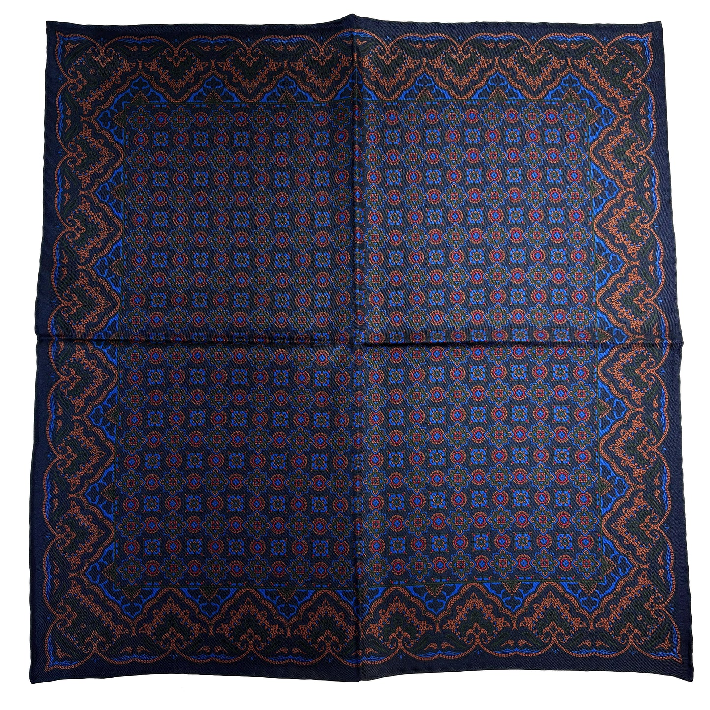 Navy Blue & Bronze Geometric Ancient Madder Silk Pocket Square