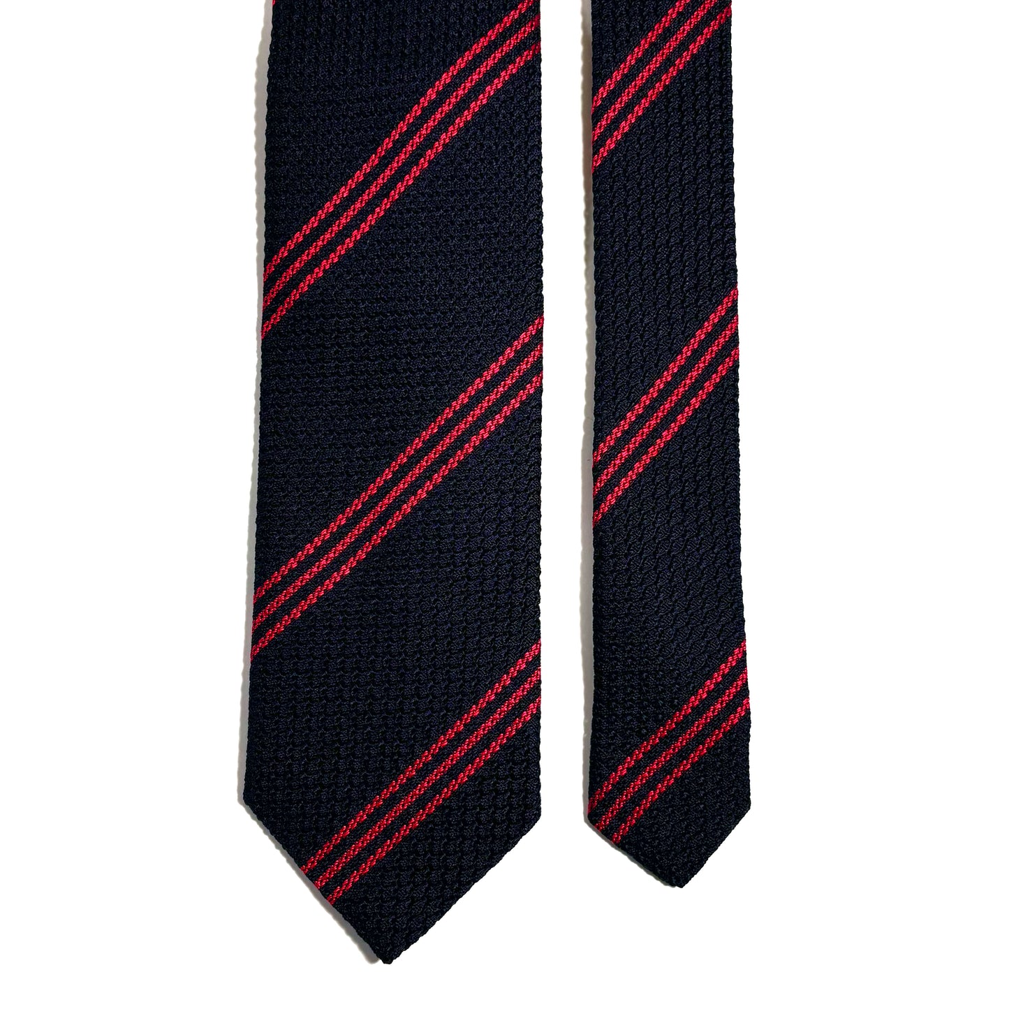 Navy Blue & Red Striped Silk Grenadine Tie (Garza Grossa)