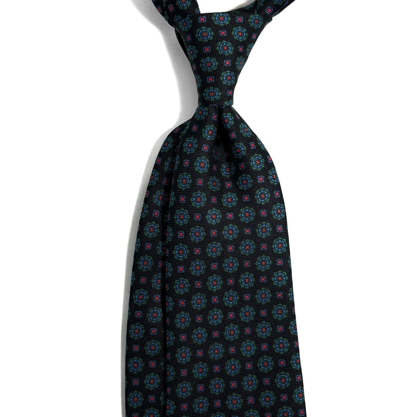 Hand-Printed Dark Brown Geometric Silk Tie