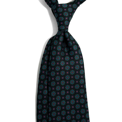 Hand-Printed Dark Brown Geometric Silk Tie