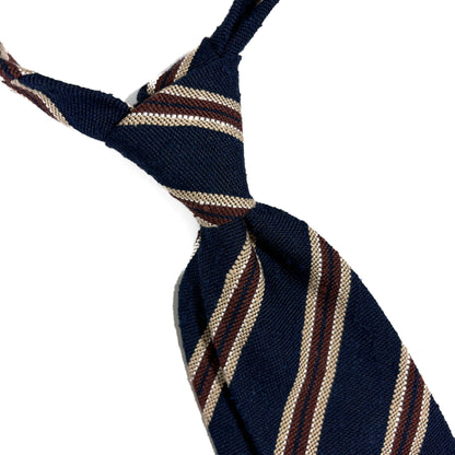 Luxury Navy Blue Stripe Untipped Silk Shantung Tie