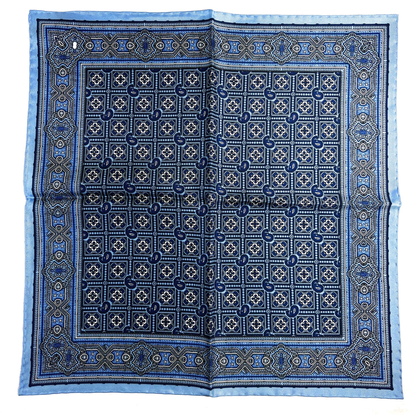 Light Blue Geometric Silk Pocket Square