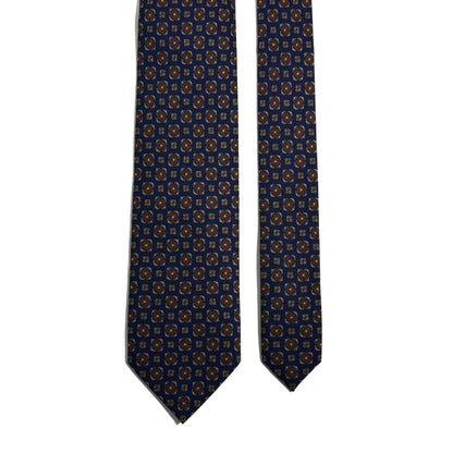 Navy Blue Geometric Italian Madder Silk Tie