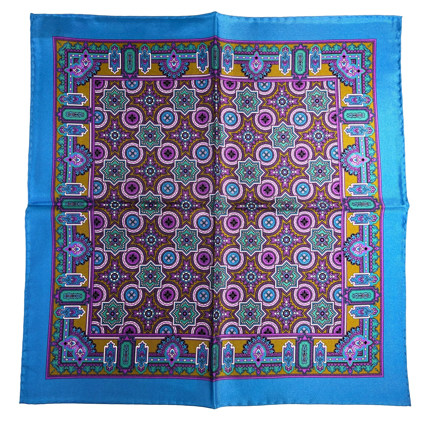 Light Blue & Gold Geometric Silk Pocket Square