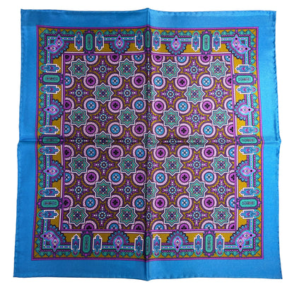 Light Blue & Gold Geometric Silk Pocket Square
