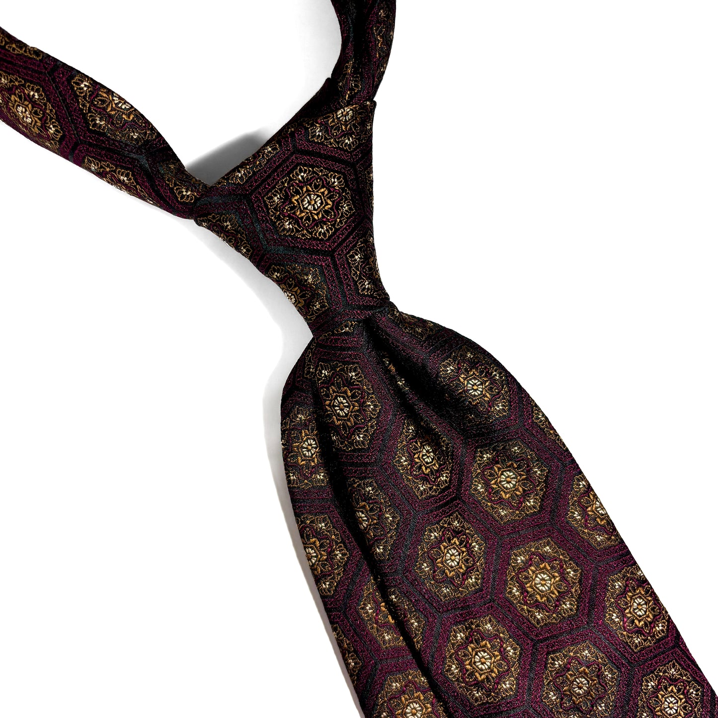 Burgundy & Gold Medallion Jacquard Silk Tie