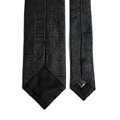 PHOENIX Charcoal Gray / Silver Paisley Silk Grenadine Jacquard Tie