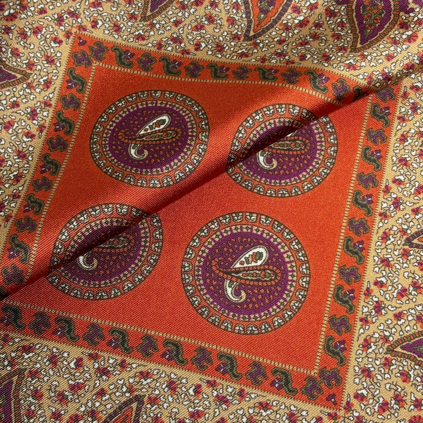 Terracotta Orange Geometric Ancient Madder Silk Pocket Square