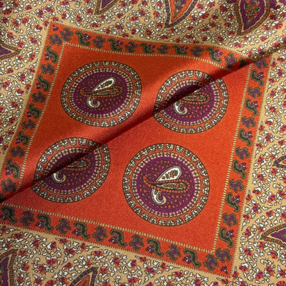 Terracotta Orange Geometric Ancient Madder Silk Pocket Square