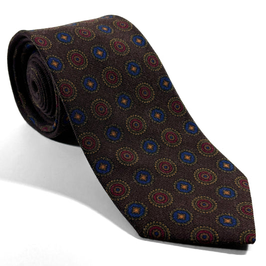Dark Brown Floral Medallion Wool/Silk Tie