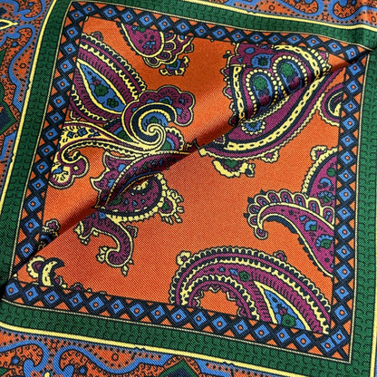 Orange Paisley Ancient Madder Silk Pocket Square