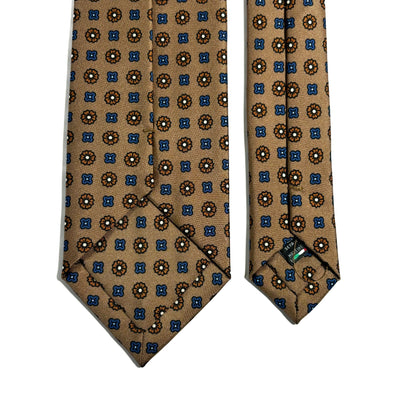 Beige Floral Printed Silk Twill Tie