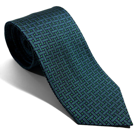 Turquoise Geometric Jacquard Silk Tie