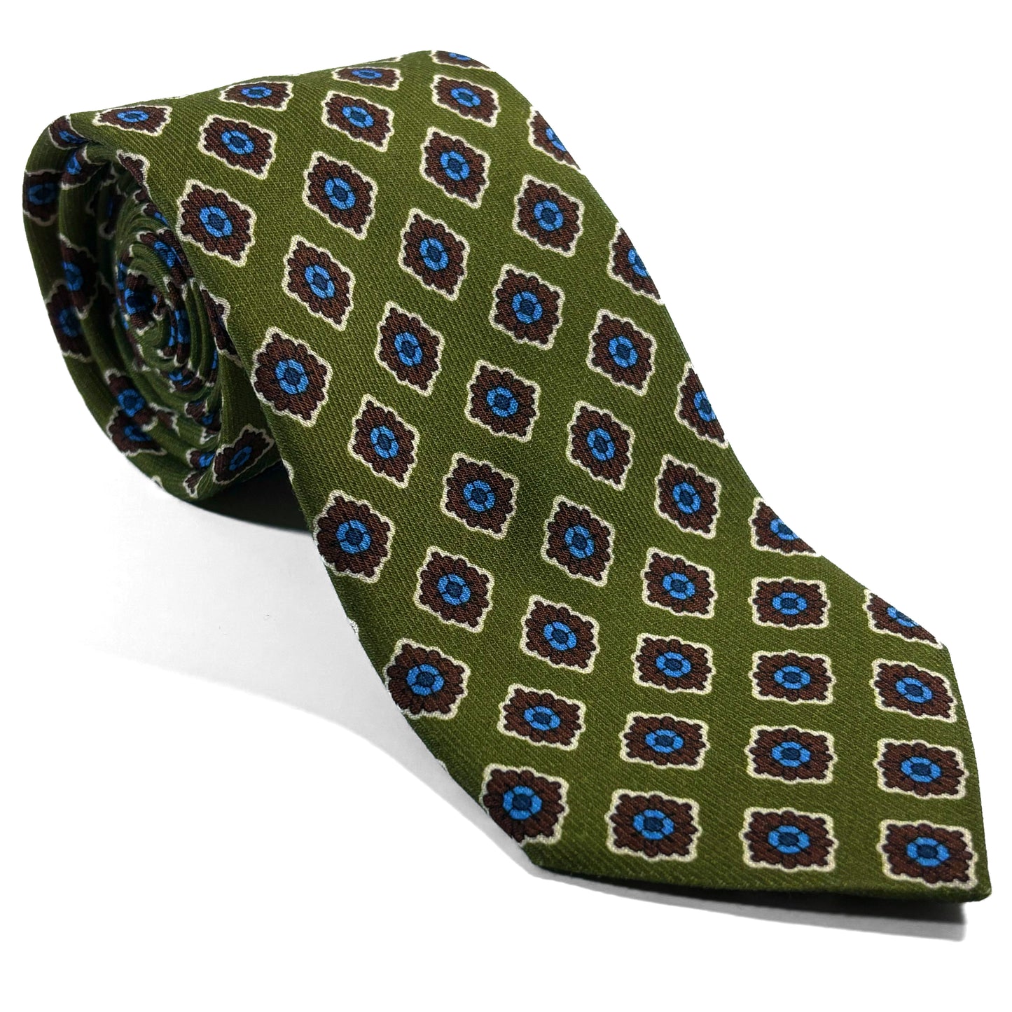 Olive Green Geometric Wool Challis Tie