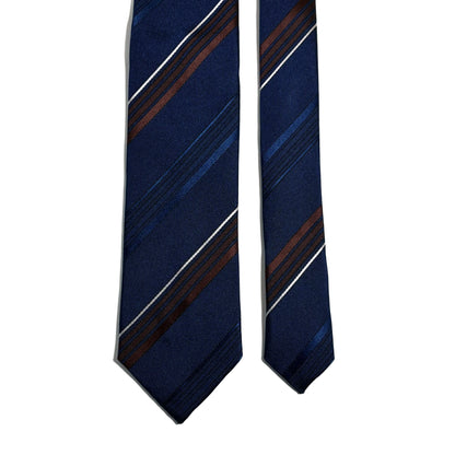 Navy Blue & Brown Striped Silk Jacquard Tie