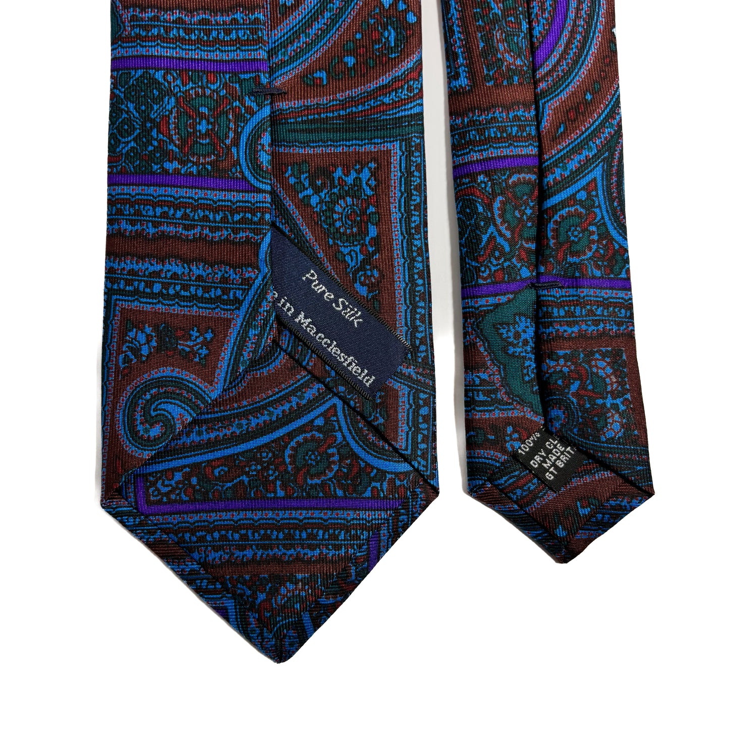 Hand-Printed Brown & Purple Paisley Silk Tie