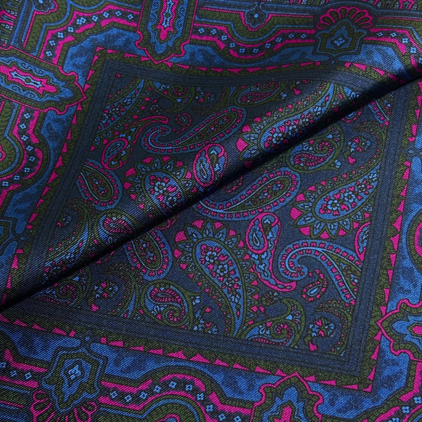 Navy Blue & Pink Paisley Ancient Madder Silk Pocket Square