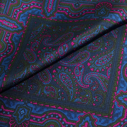 Navy Blue & Pink Paisley Ancient Madder Silk Pocket Square