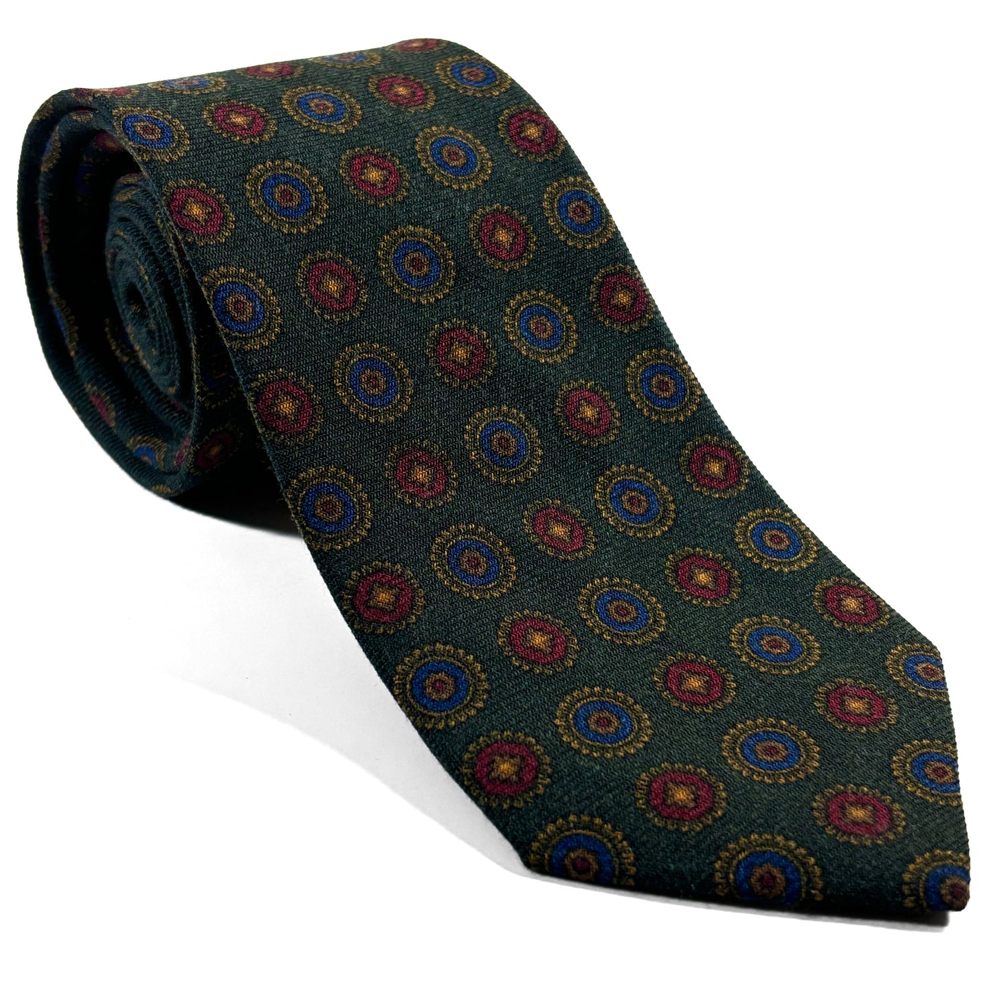 Forest Green Floral Medallion Wool/Silk Tie