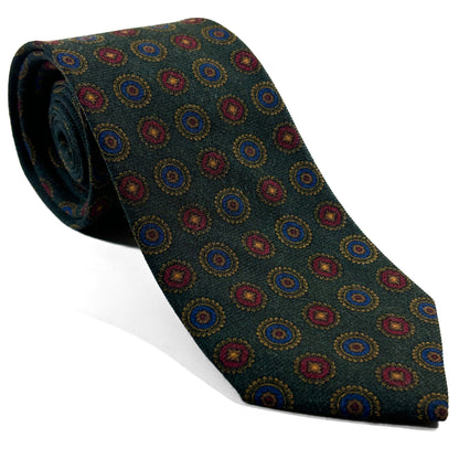 Forest Green Floral Medallion Wool/Silk Tie