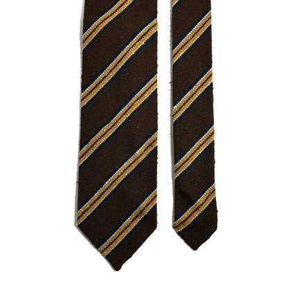 Dark Brown & Gold Stripe Untipped Silk Shantung Tie