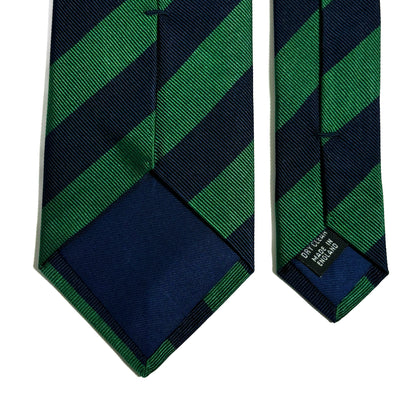 Navy Blue & Green Striped Silk Repp Tie