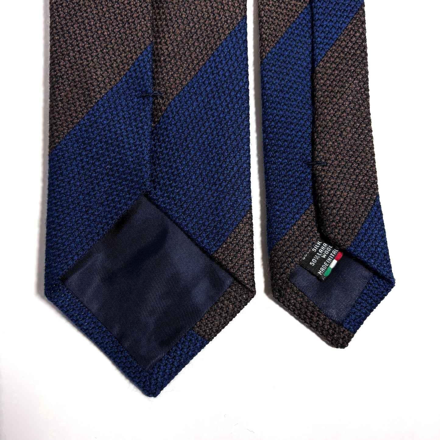 Navy Blue & Brown Striped Wool/Silk Grenadine Tie (Garza Fina)