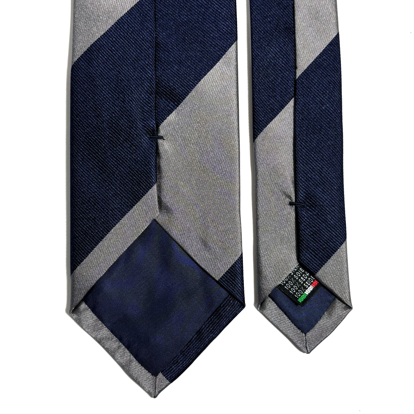 Navy Blue & Gray Block Striped Silk Repp Tie