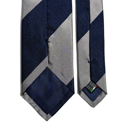 Navy Blue & Gray Block Striped Silk Repp Tie