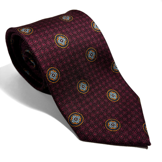 Burgundy Printed Silk Micro-Grenadine Tie