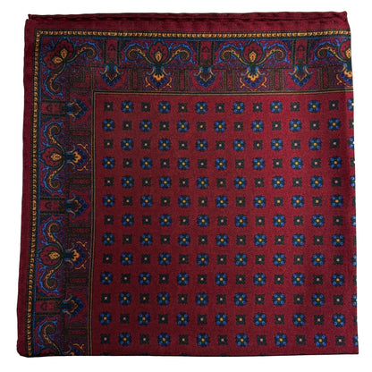 Burgundy Floral Ancient Madder Silk Pocket Square