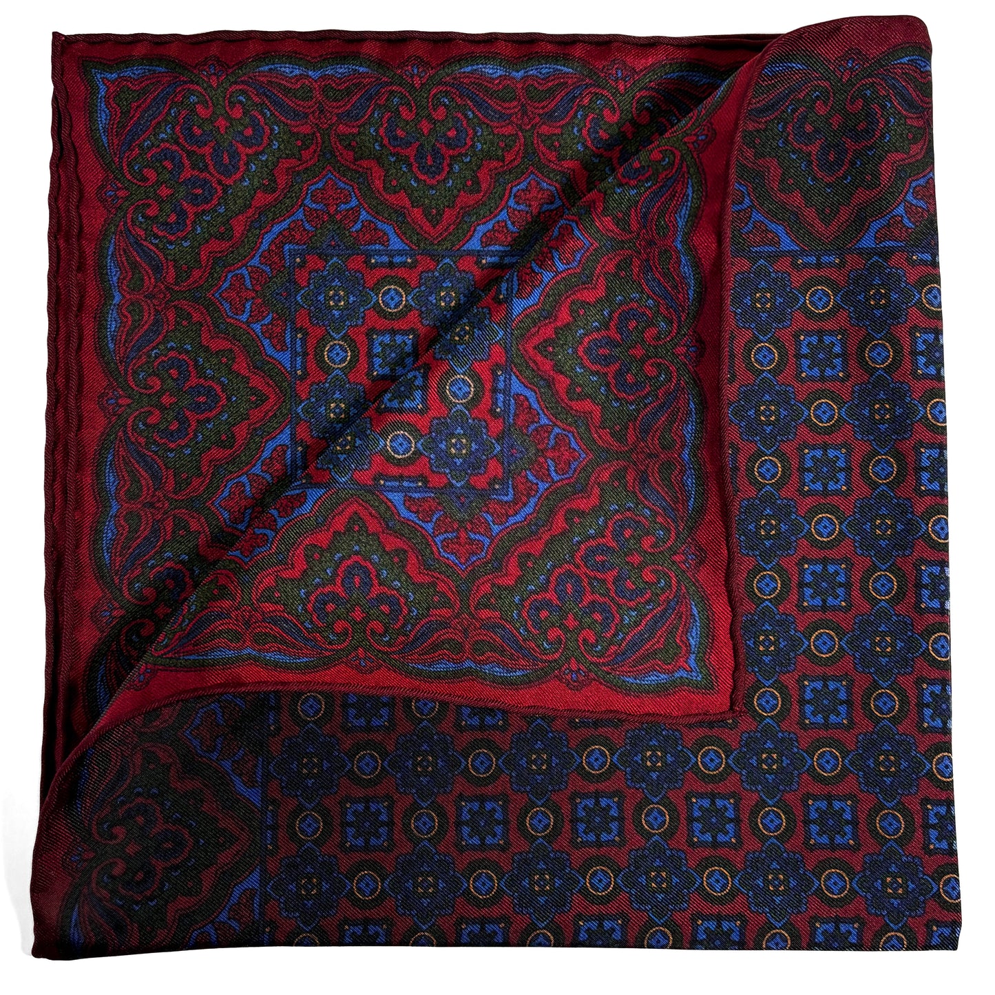 Burgundy & Blue Geometric Ancient Madder Silk Pocket Square