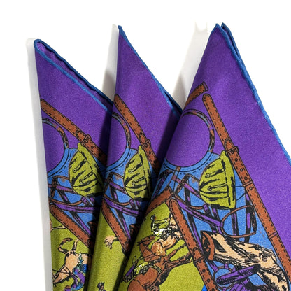 Green & Purple Polo Motif Ancient Madder Silk Pocket Square