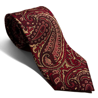 Hand-Printed Burgundy Paisley Silk Tie