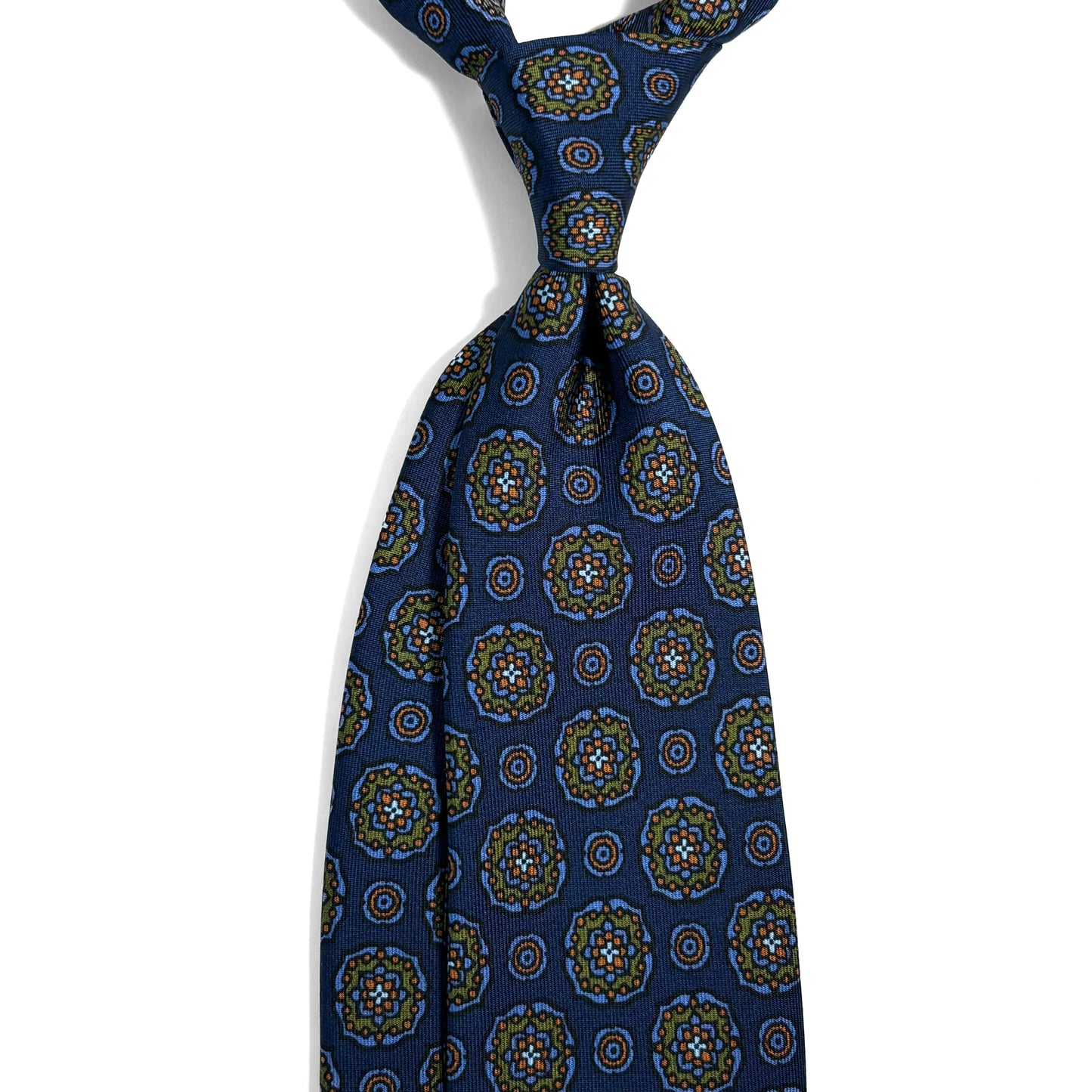 Navy Blue Large Floral Ancient Madder Silk Tie