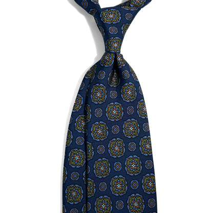Navy Blue Large Floral Ancient Madder Silk Tie