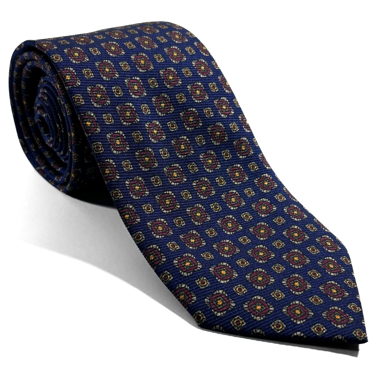 Navy Blue Geometric Italian Madder Silk Tie