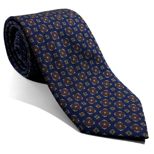 Navy Blue Geometric Italian Madder Silk Tie