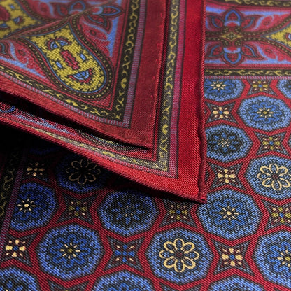 Burgundy & Blue Geometric Ancient Madder Silk Pocket Square