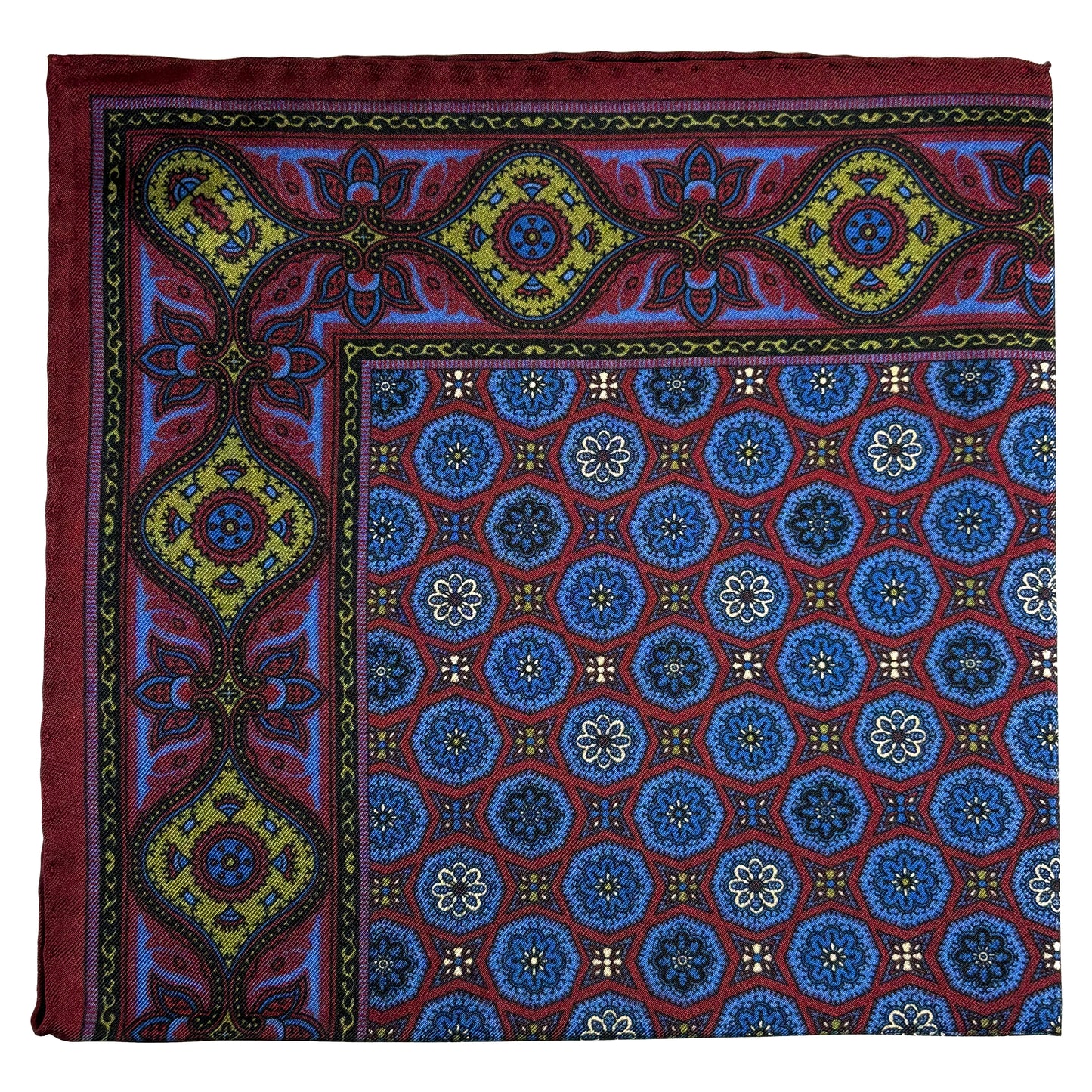 Burgundy & Blue Geometric Ancient Madder Silk Pocket Square