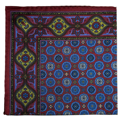 Burgundy & Blue Geometric Ancient Madder Silk Pocket Square