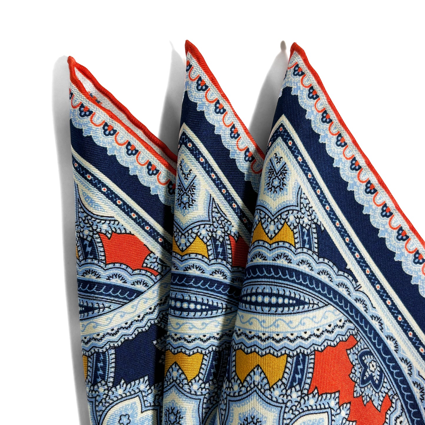 Orange & Light Blue Large Medallion Silk Pocket Square