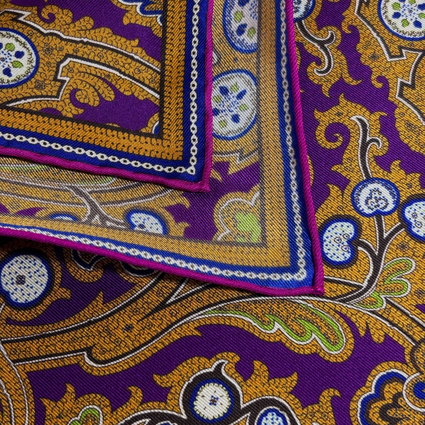 Purple & Gold Floral Paisley Silk Pocket Square