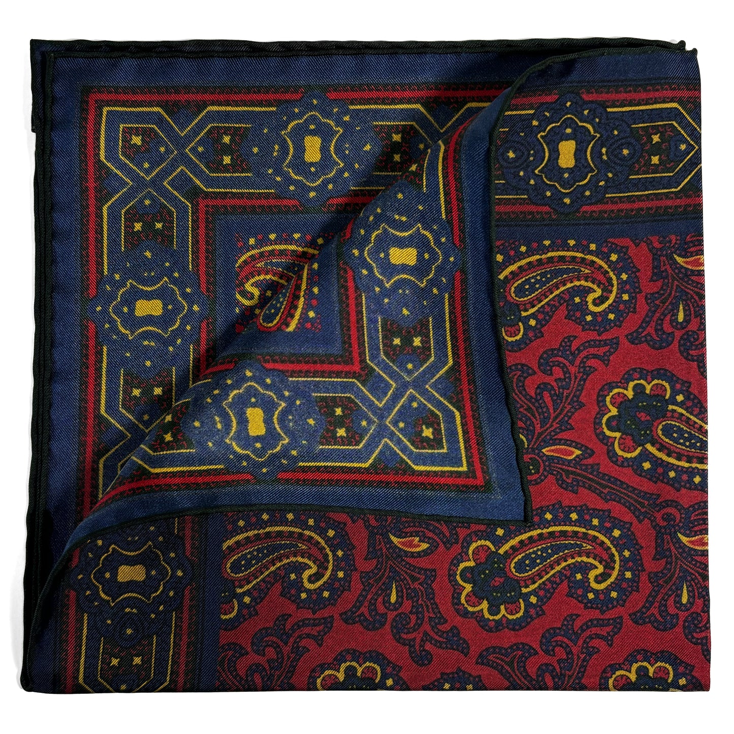 Burgundy & Yellow Paisley Ancient Madder Silk Pocket Square